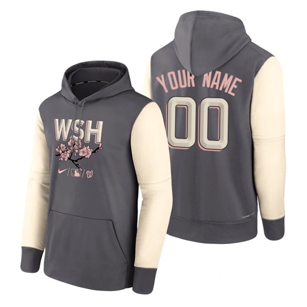 Men's Washington Nationals Active Player Custom 2022 Gray City Connect Cherry Blossom Print Hoodie